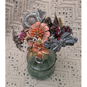 Vintage Brooch Bouquet Floral Arrangement Mixed Metal Rhinestone Enamel 16pc Lot